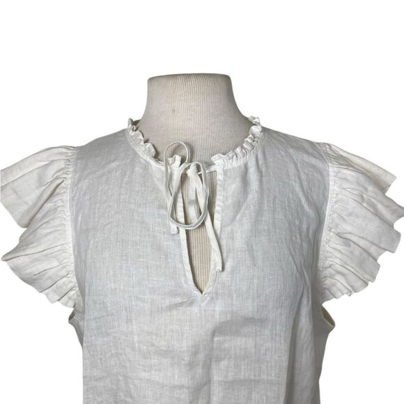 Marc New York XL Ivory white blouse w/flutter cap sleeves linen machine wash - Picture 2 of 6